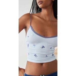 Out From Under Women Blue Floral Ribbed Seamless Cami Tank Top Size L Y2K Trend